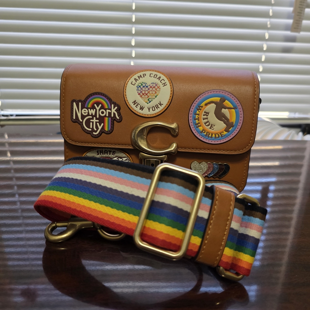 Coach Brown Crossbody Bag with Rainbow Strap